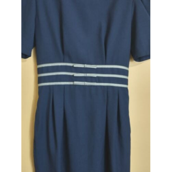 Vintage 80s Halmode Womens Dress Size 4 Blue Nautical Puff Sleeve Coastal Bows - Picture 3 of 7